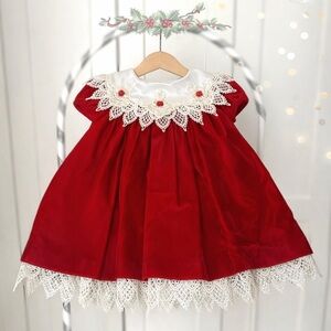 C.I. CASTRO & CO Vintage Newborn Girls Lace Christmas Holiday Velour Dress
